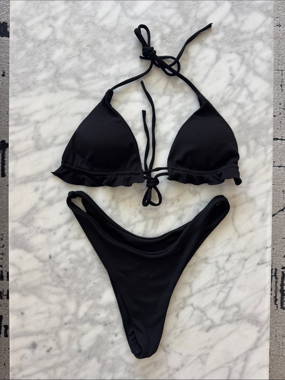 🌼SHEIN🌼 Bundle Ribbed Ruffle Triangle Bikinis, Size L - Picture 3 of 5